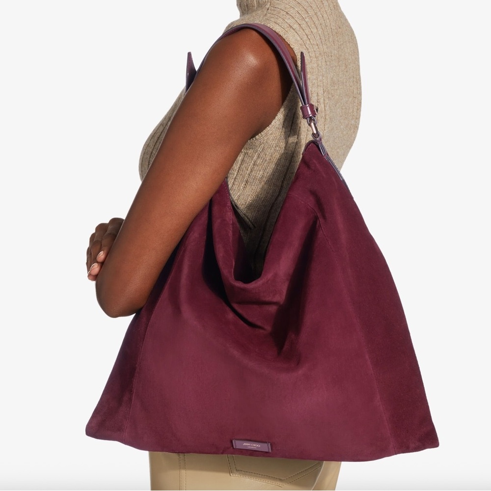 Jimmy Choo Ana Hobo Burgundy Suede Hobo Bag